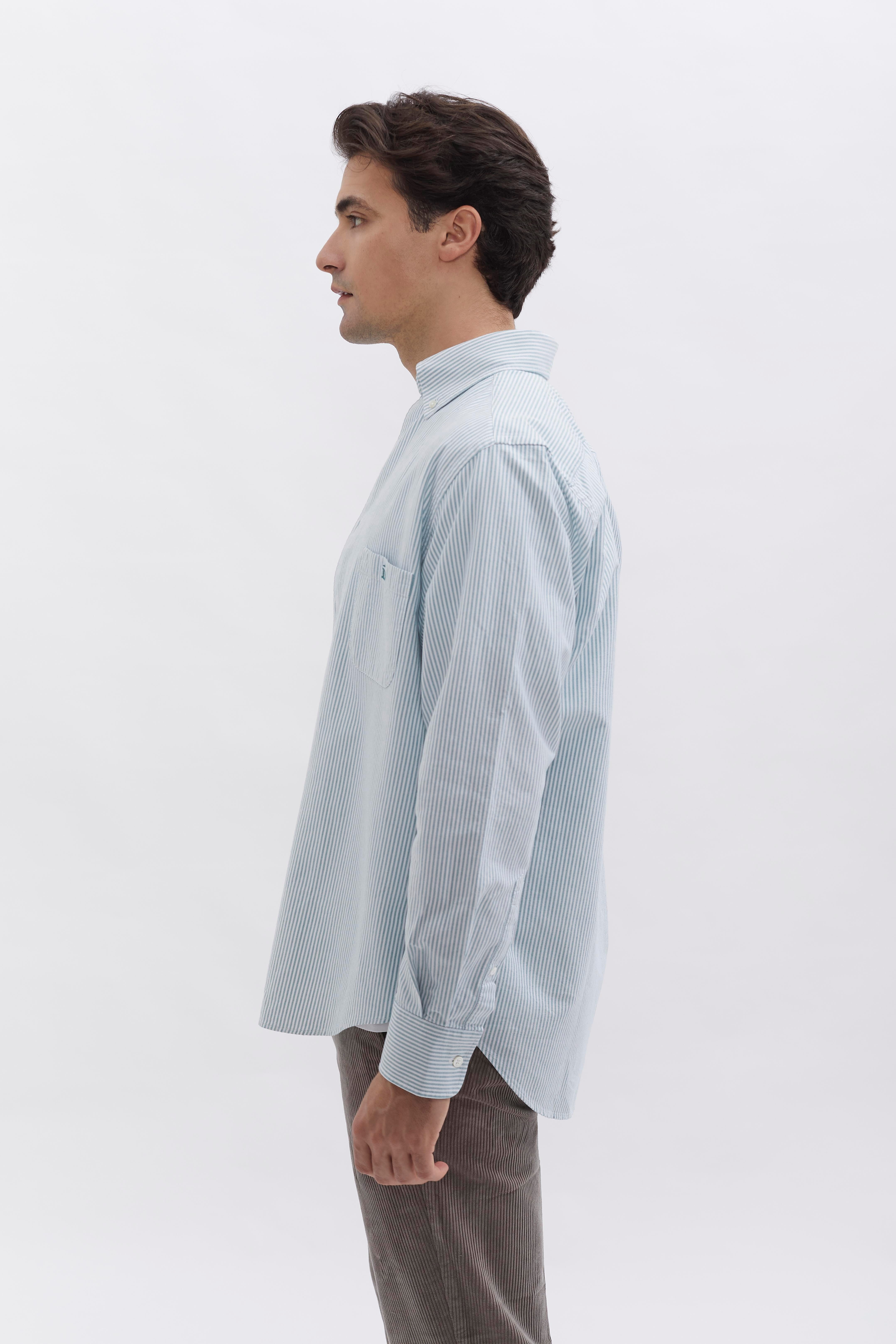 D-Brand, Shirts, Pinstriped Oxford Shirt, PINSTRIPE MOSSGREEN, Grün, 117001, 117001-387