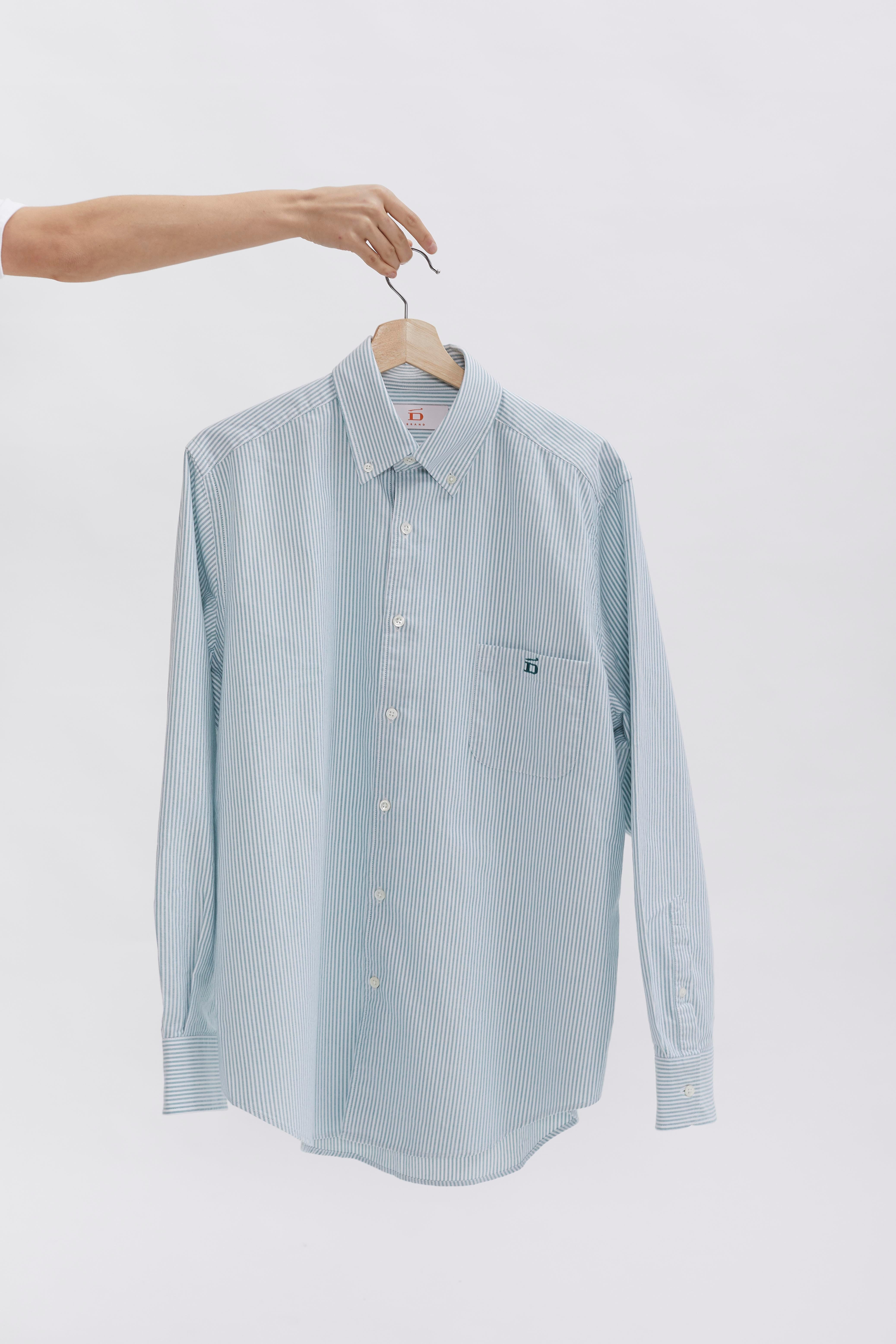 D-Brand, Shirts, Pinstriped Oxford Shirt, PINSTRIPE MOSSGREEN, Grün, 117001, 117001-387