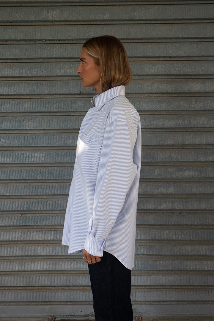 D-Brand, Blouses, Pinstriped Oxford Shirt, PINSTRIPE SKY BLUE, Blau, Hellblau, 217001, 217001-429