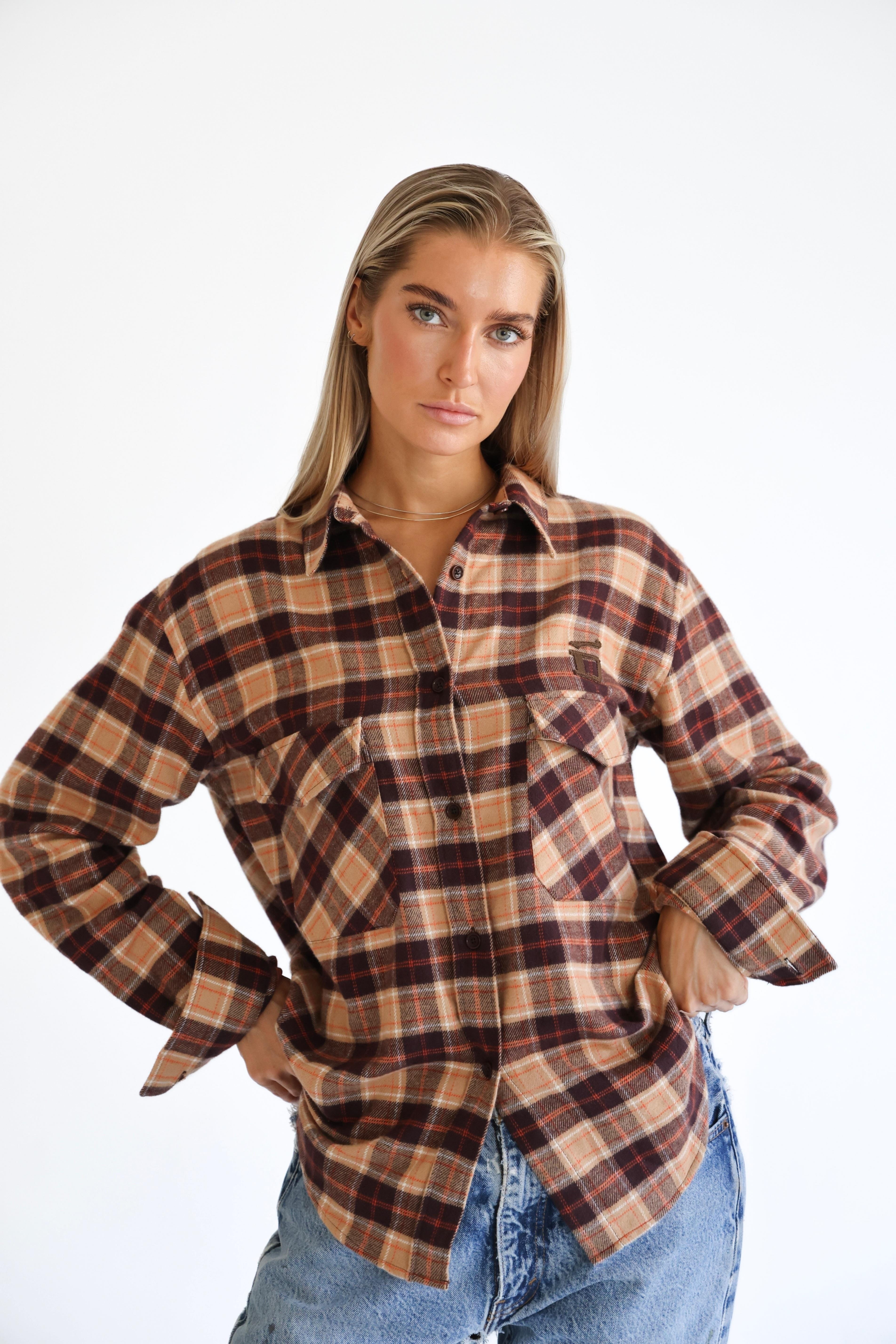 D-Brand, Blouses, Check Flannel Shirt, AMBER BROWN, Rot, Braun, 237129, 237129-240