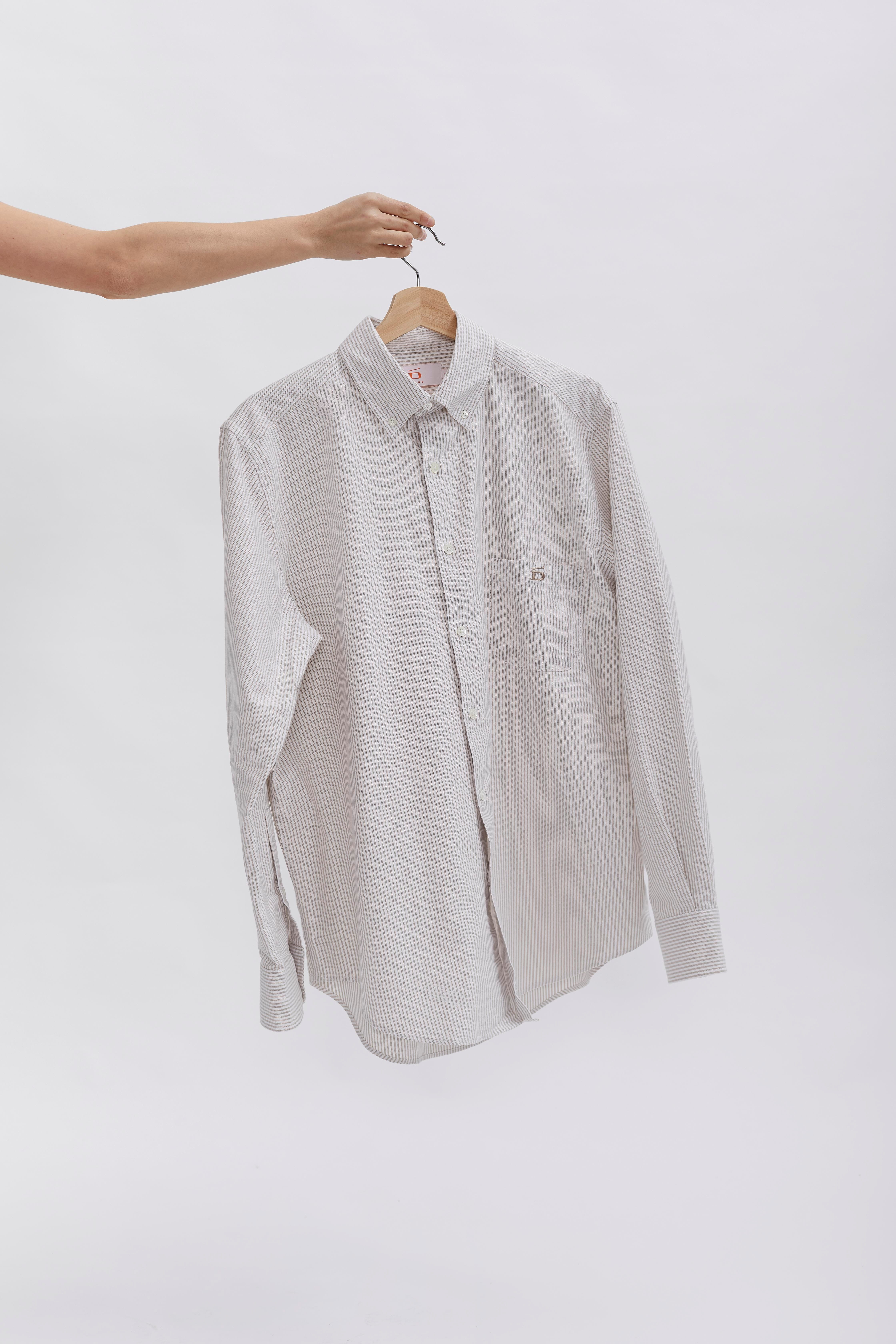 D-Brand, Shirts, Pinstriped Oxford Shirt, PINSTRIPE ALMOND, Braun, 117001, 117001-253