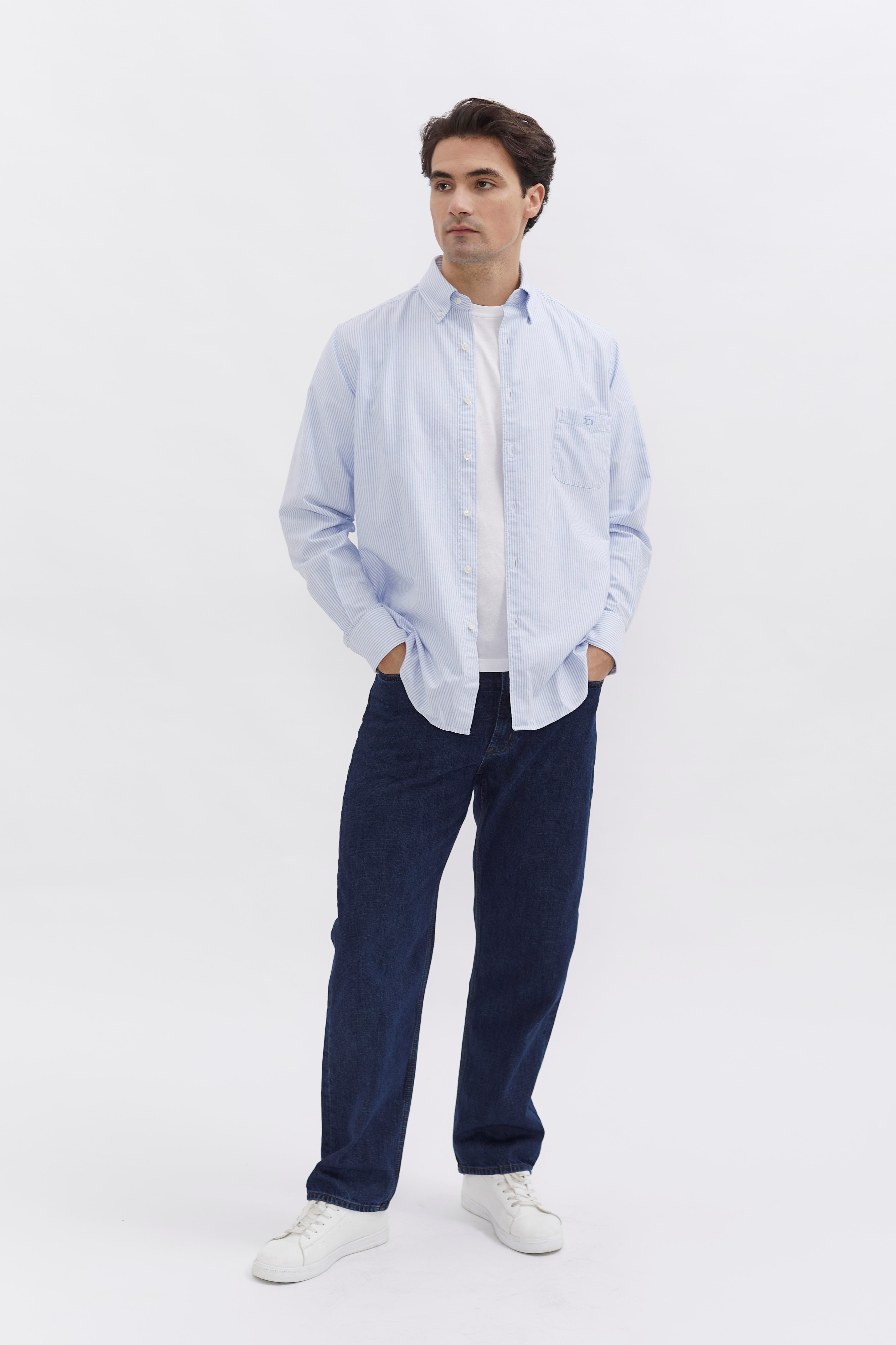 D-Brand, Shirts, Pinstriped Oxford Shirt, PINSTRIPE SKY BLUE, Blau, Hellblau, 117001, 117001-429