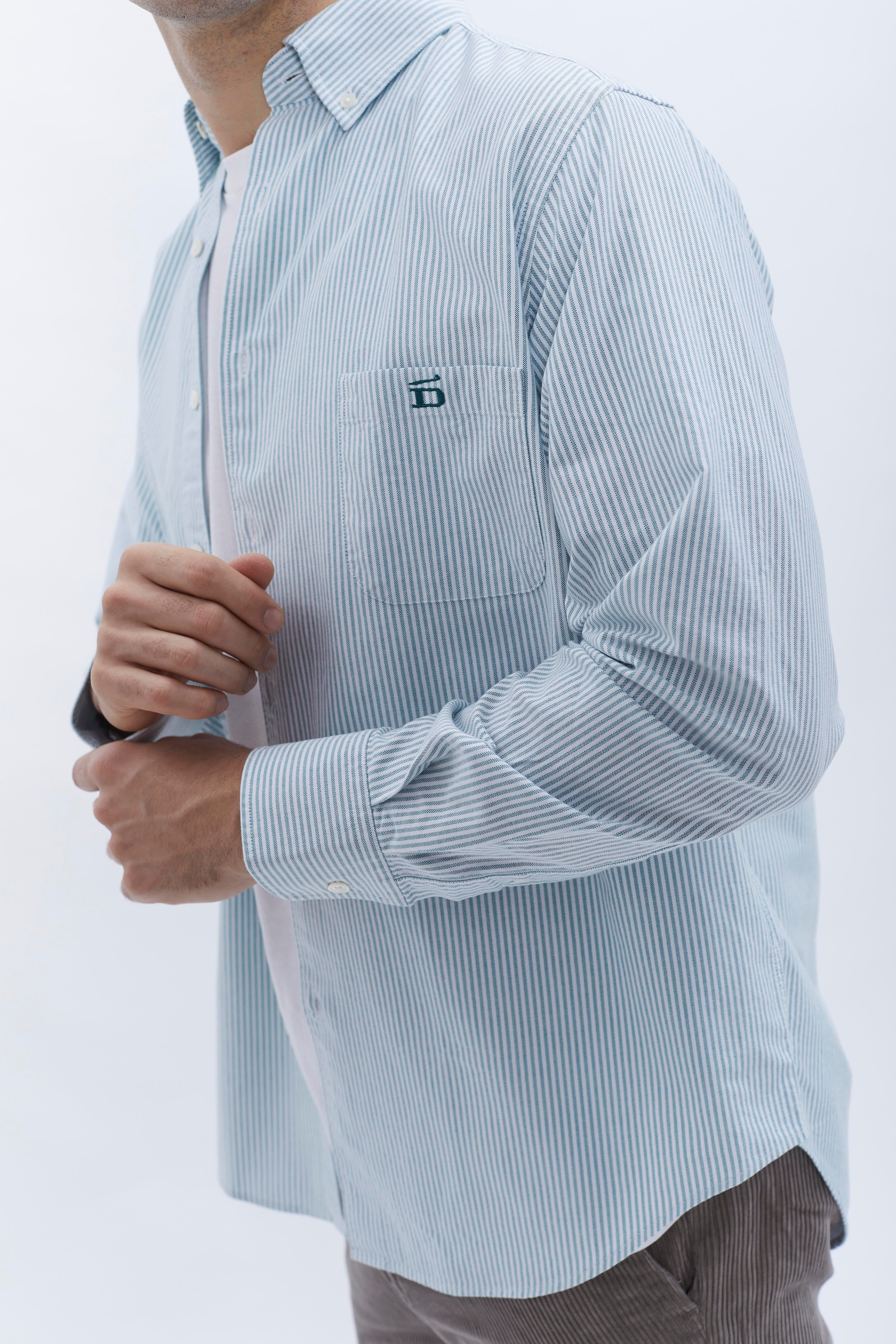 D-Brand, Shirts, Pinstriped Oxford Shirt, PINSTRIPE MOSSGREEN, Grün, 117001, 117001-387