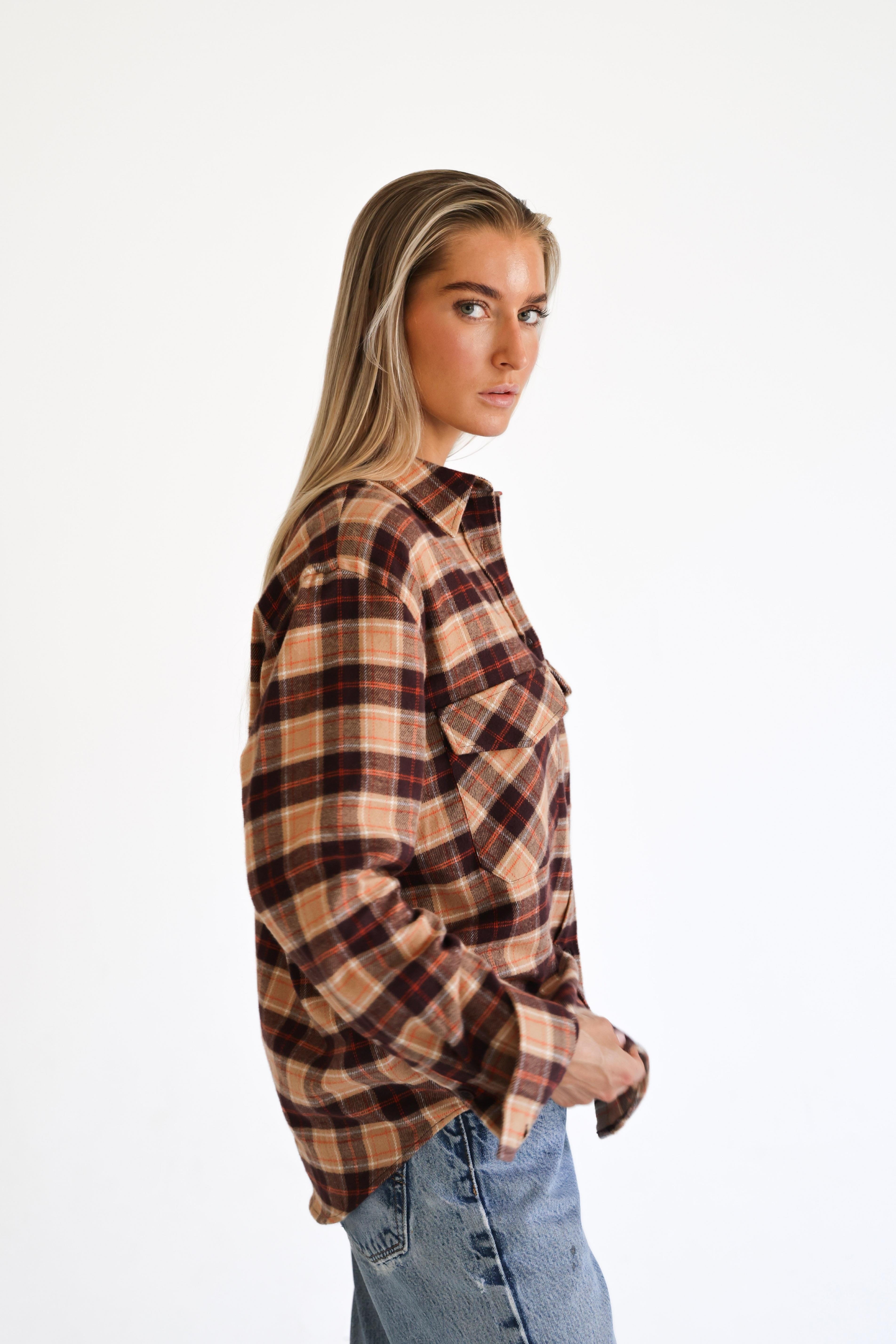 D-Brand, Blouses, Check Flannel Shirt, AMBER BROWN, Rot, Braun, 237129, 237129-240