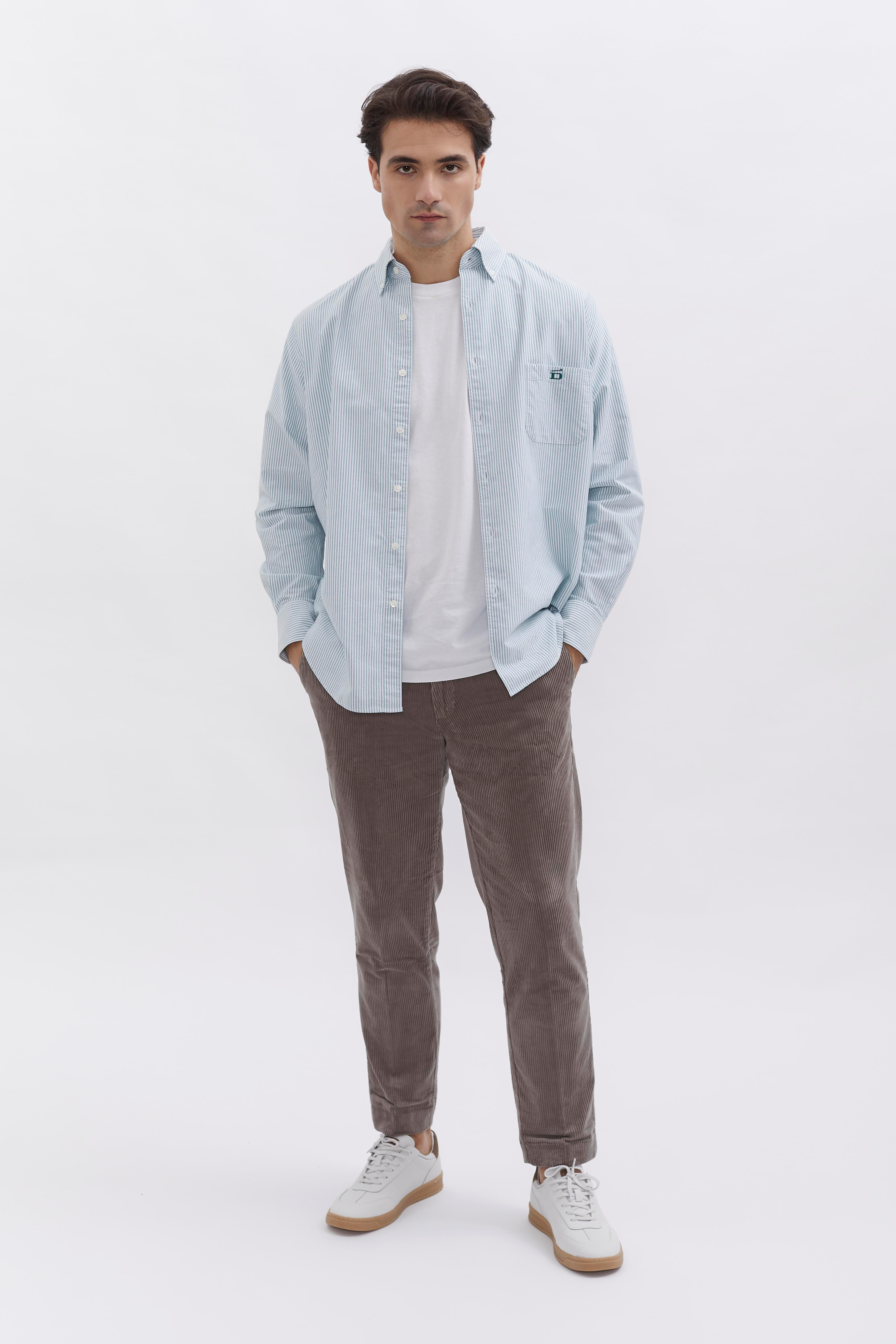 D-Brand, Shirts, Pinstriped Oxford Shirt, PINSTRIPE MOSSGREEN, Grün, 117001, 117001-387