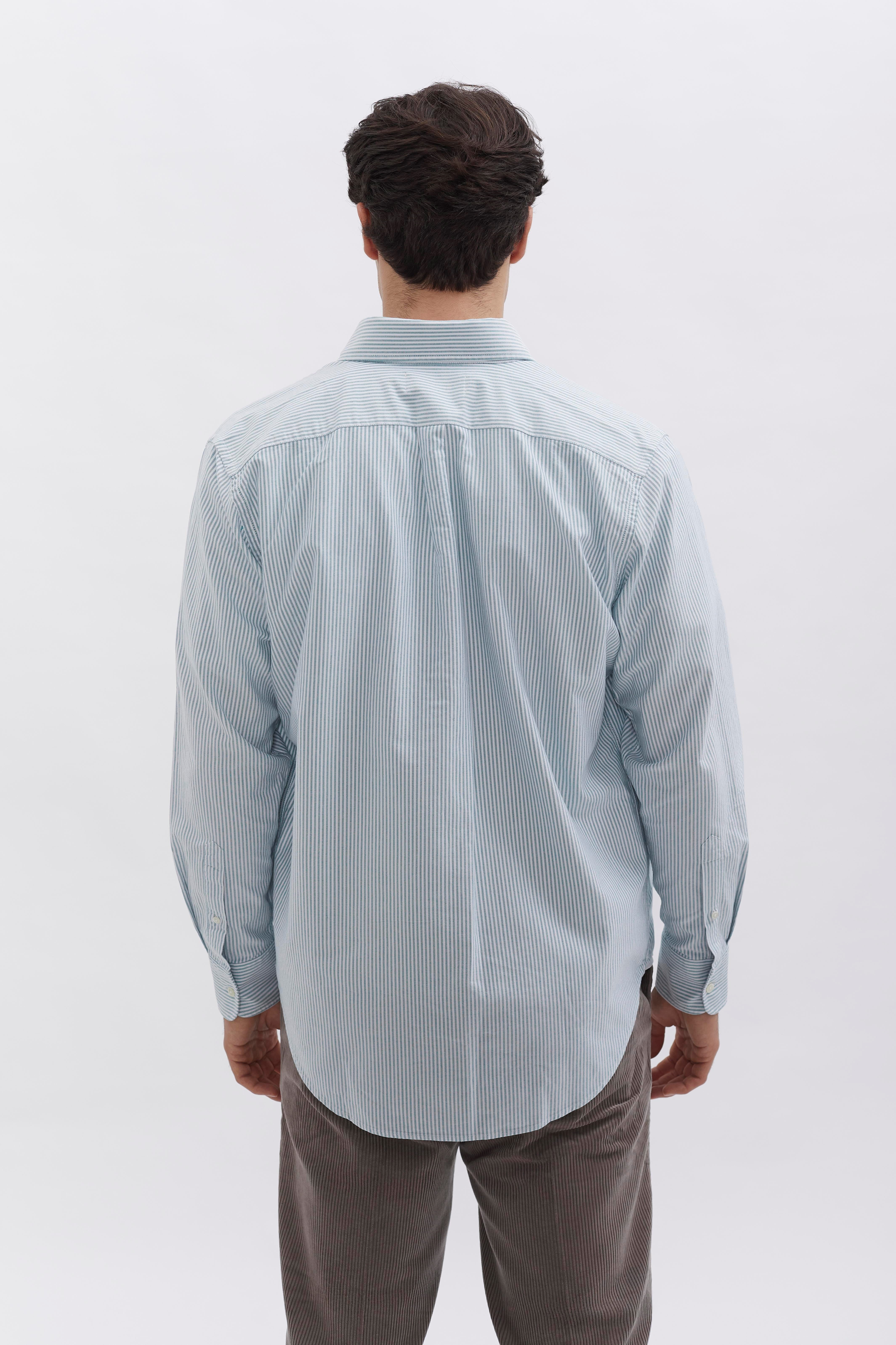 D-Brand, Shirts, Pinstriped Oxford Shirt, PINSTRIPE MOSSGREEN, Grün, 117001, 117001-387
