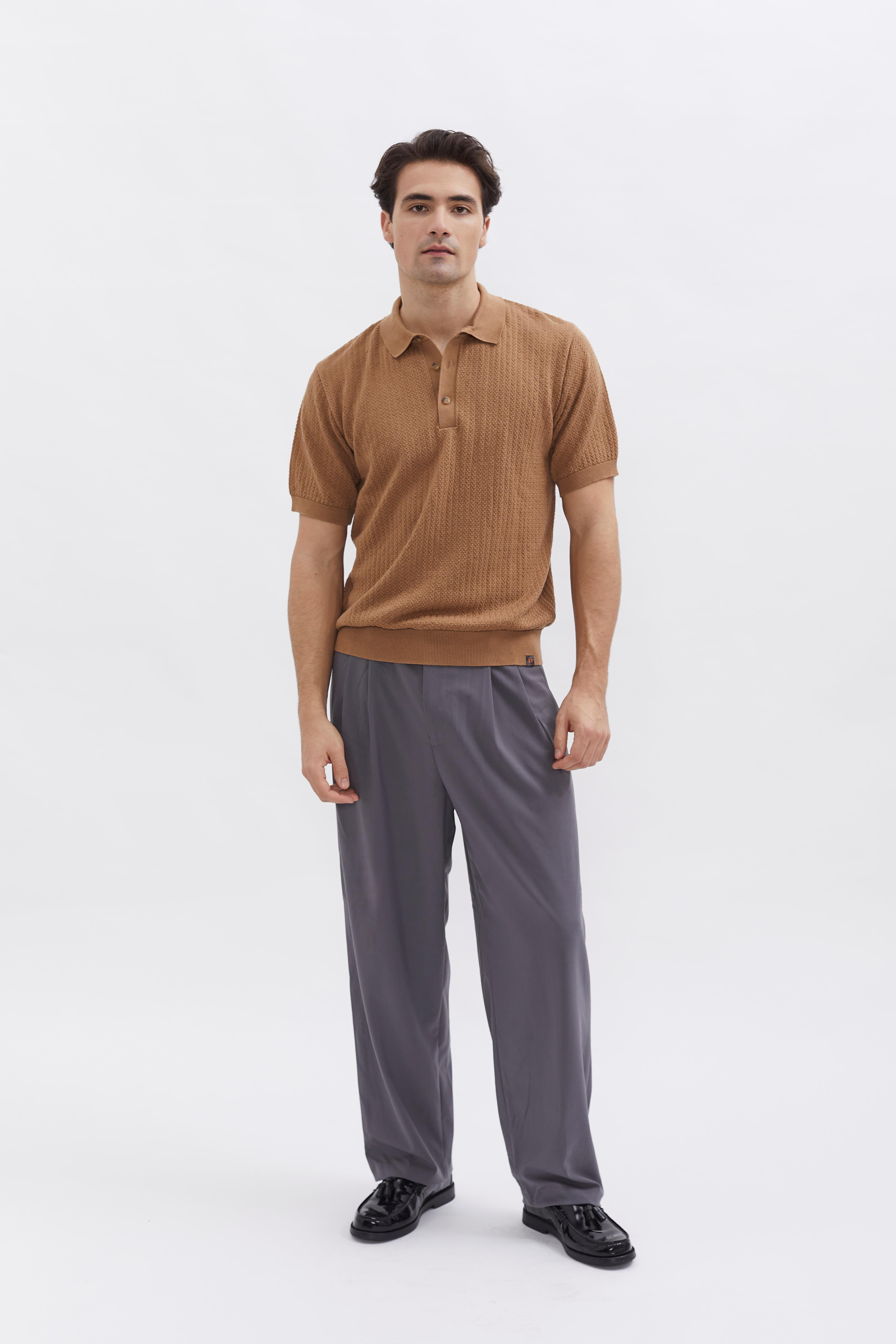 D-Brand, T-Shirts  und Polos, Knit Polo, CAPPUCINO, Braun, 112501, 112501-223