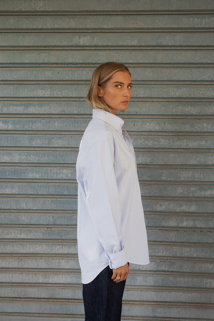 D-Brand, Blouses, Pinstriped Oxford Shirt, PINSTRIPE SKY BLUE, Blau, Hellblau, 217001, 217001-429