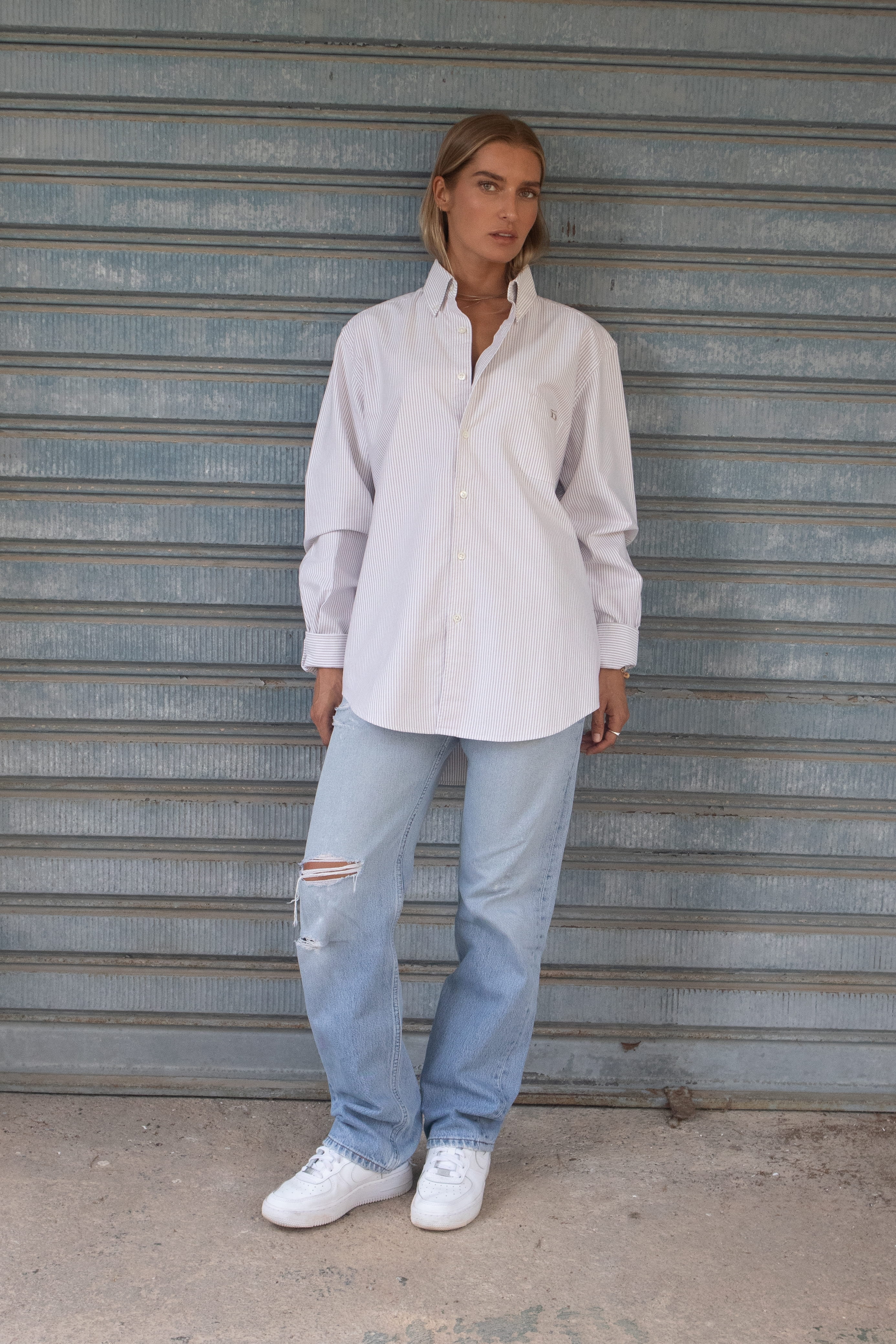 D-Brand, Blouses, Pinstriped Oxford Shirt, PINSTRIPE ALMOND, Braun, 217001, 217001-253
