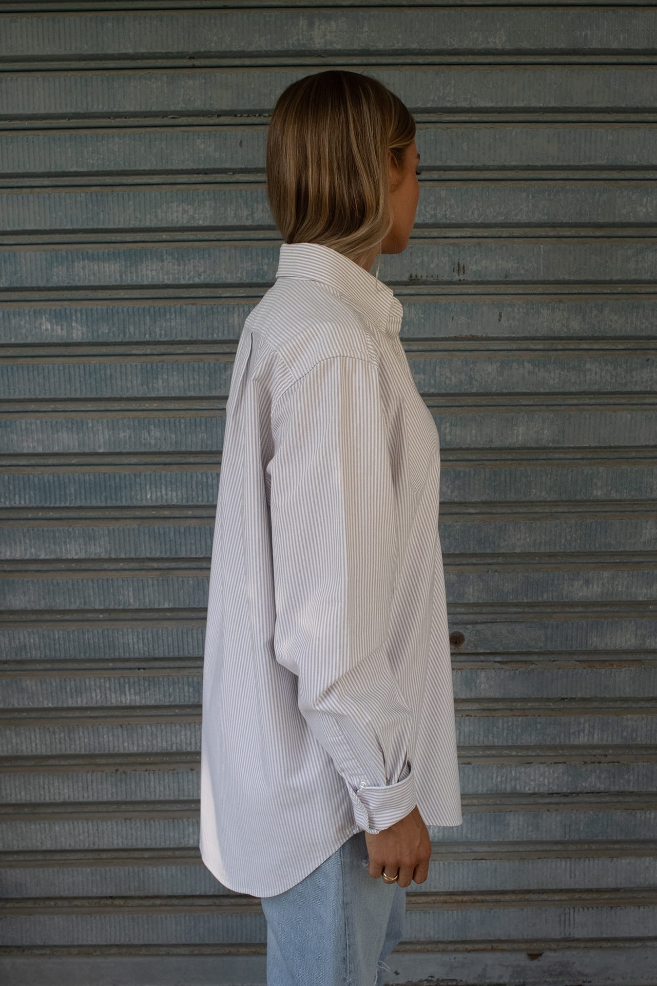 D-Brand, Blouses, Pinstriped Oxford Shirt, PINSTRIPE ALMOND, Braun, 217001, 217001-253